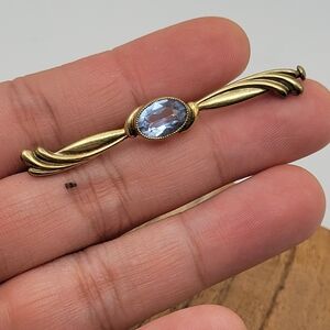 Vintage Elegant Gold and Blue Glass Centerpiece Women's Brooch